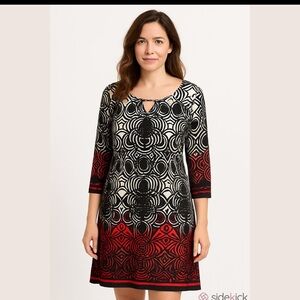 Haani Blooming Rose Red Black Geometric Dress Women's 3X
